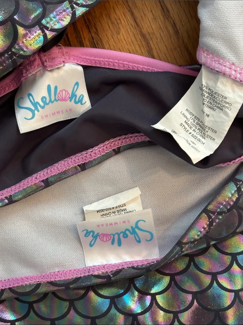 Girls' Iridescent Mermaid Scale Swim Set - Pink Trim, size 16